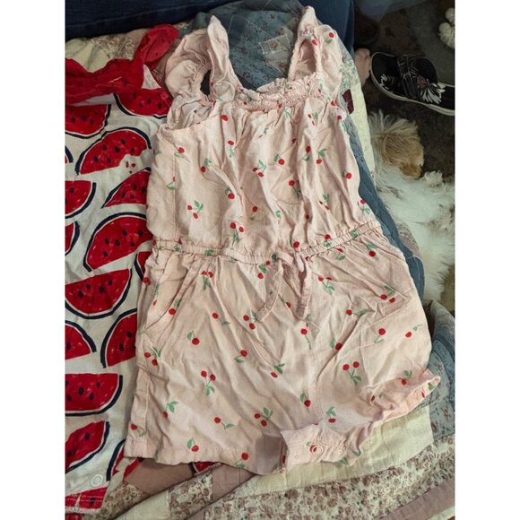Bundle of 2 Toddler Girls Rompers Sz 18M Pink Cherry Red Watermelon - Picture 2 of 5